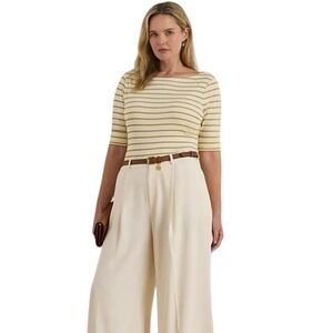 NWT Lauren Ralph Lauren Womens Striped Glitter Boatneck Top Size L